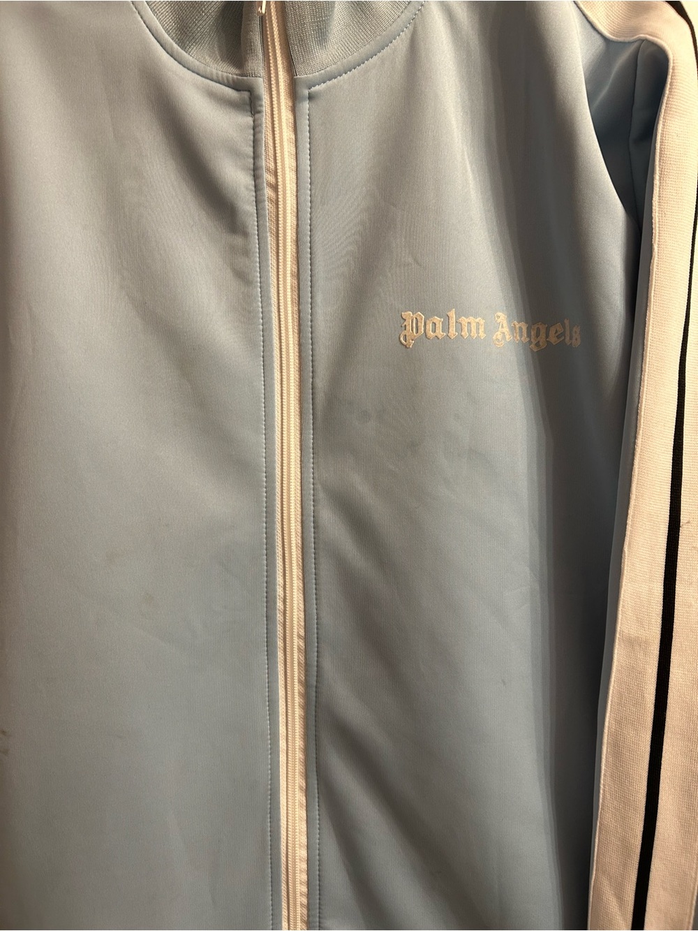 Palm Angels Pale Blue Track Jacket with Cream and white Trim